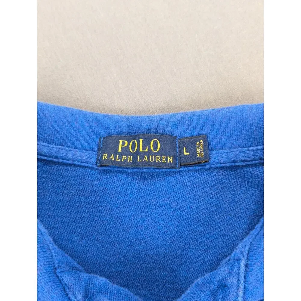 Ralph Lauren Polo Shirt Mens Large Blue Short Sleeve 100% Cotton Casual